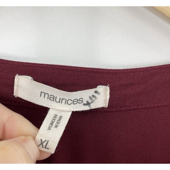 Maurices Maroon Red Cinch Waist Bell Sleeve Chiffon Lined Dress Size XL Career - Picture 4 of 10